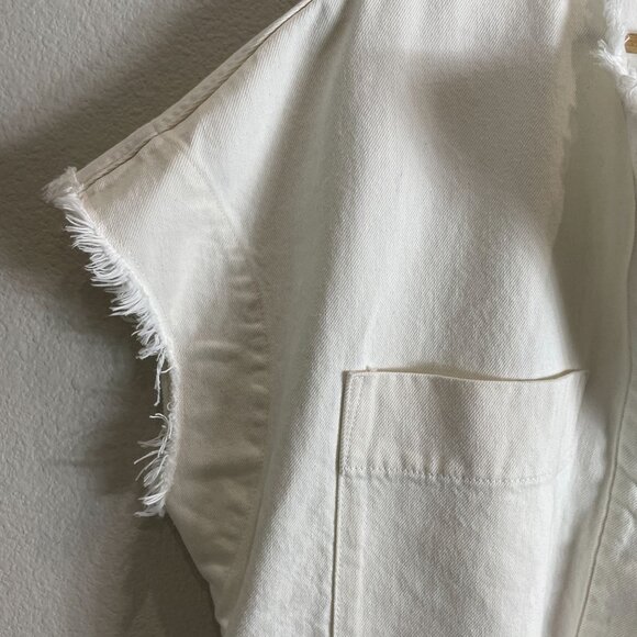 Everlane Womens XL Denim Workwear Shirt Dress Frayed Hem in Bone Organic Cotton - Picture 13 of 15